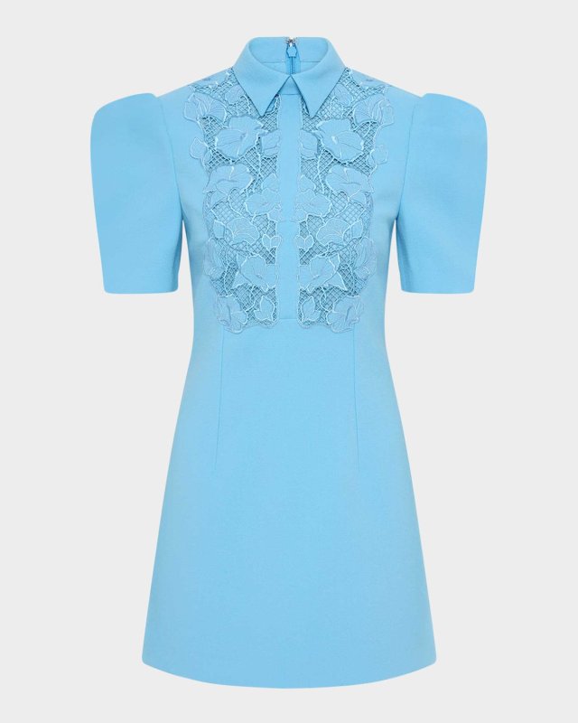 Skye Puff-Sleeve Embroidered Lace Mini Dress